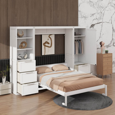 Grand lit escamotable avec tiroirs et tablettes