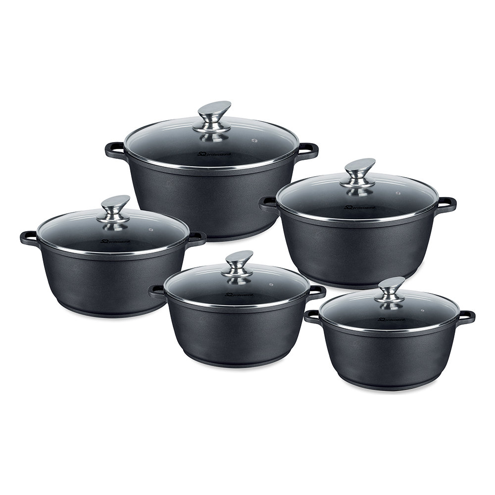 SQ Professional Nea 5 Pieces Aluminium Non-Stick Cookware Set with Glass Lids