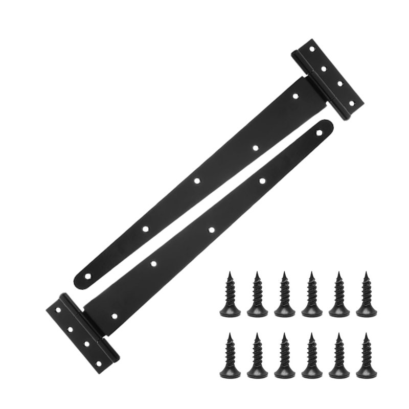 Domira 2 Pack 300Mm (12") Heavy Duty T-Hinges With Screws – Black Coated Metal Hinges For Wooden Gates, Shed & Barn Doors