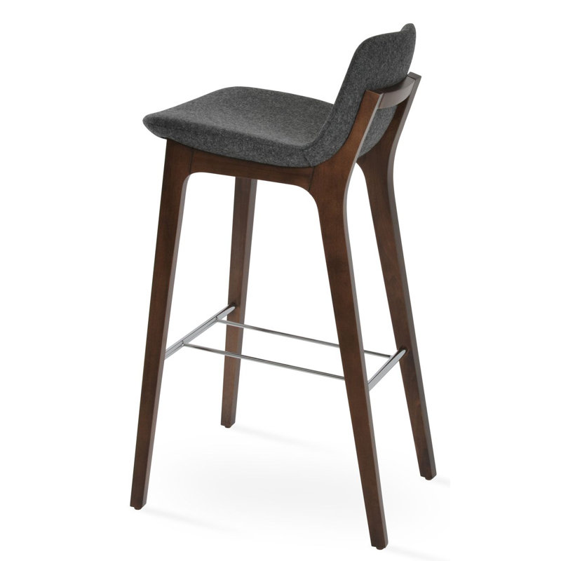 Pera HB Wood Bar & Counter Stool, Dark Grey Wool, Counter Stool (24” Seat Height)