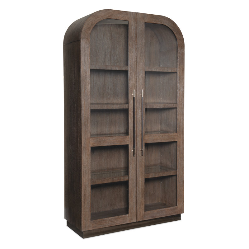 Mink Oak Veneer Lighted Display Cabinet with Metal Base