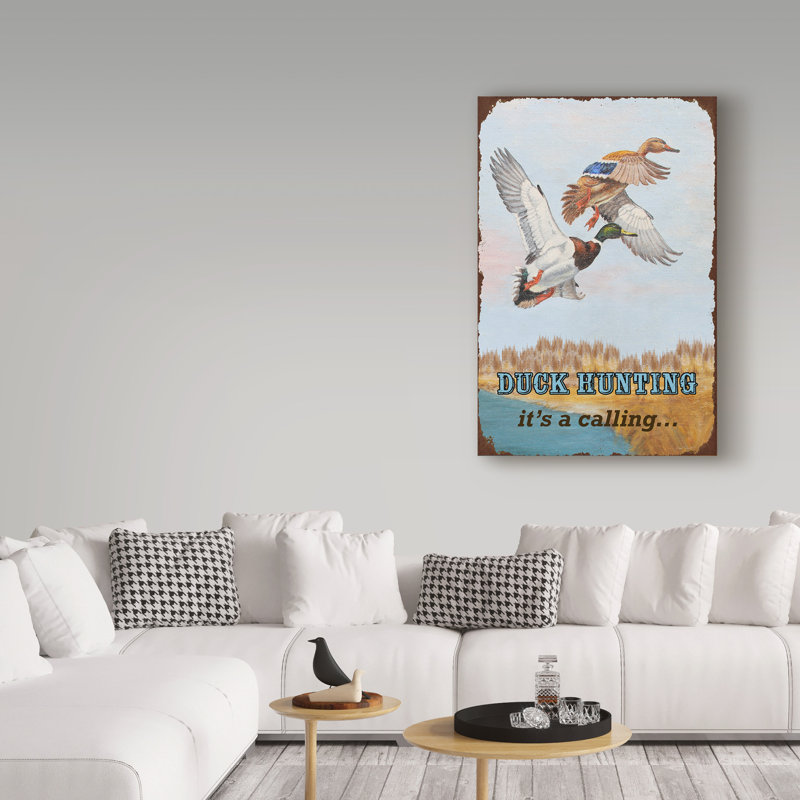 « duck chasse appelante », affiche rétro sur toile tendue, H 47 po x l 30 po x P 2 po