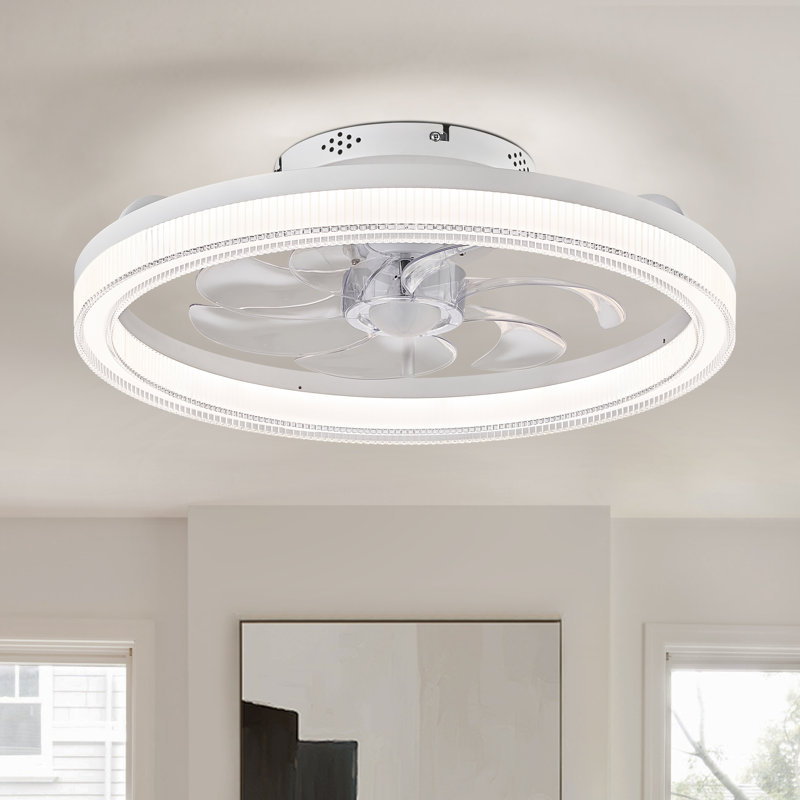 Demaury 20'' Flush Mount Dimmable Ceiling Fan with LED Lights, White