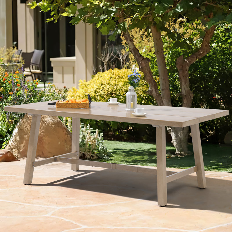 Outdoor Patio Aluminum Rectangular Dining Table, Beige