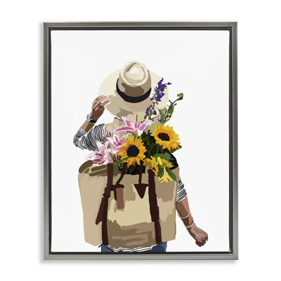 Woman Carrying Floral Backpack
