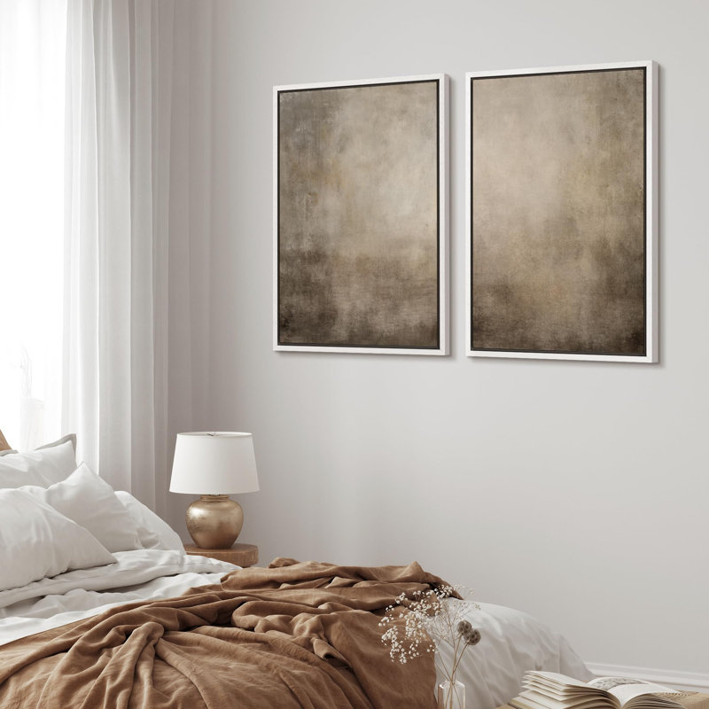 «Monochromatique dégradé abstrait gris minimaliste», 2 pièces sur toile, Cadre blanc, H 24 po x l 16 po