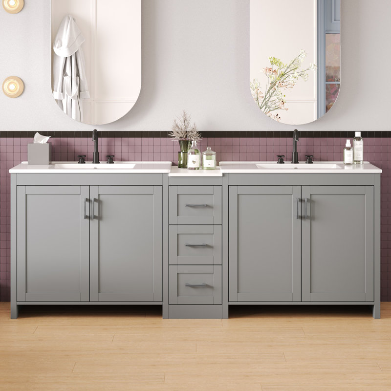 Meuble-lavabo moderne à double vasque minimaliste moderne, Gris