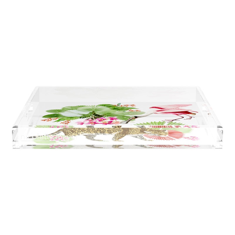 Leopard Walk Acrylic Square Decorative Tray, 18"W x 18"D x 2"H