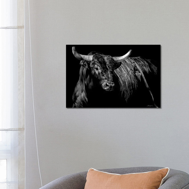 Impression de taureau bringé rodéo sur verre acrylique, H 16 po x l 24 po x P 0,25 po