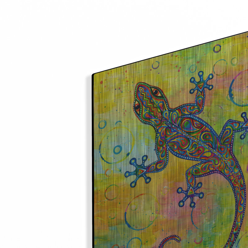 Bungalow rose «Electric Gecko» par Rebecca Wang, art mural en métal, H 16 po x l 12 po