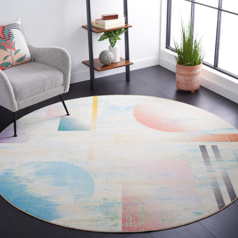 Natoyia Performance Machine Washable Geometric Rug, Round 6'7"