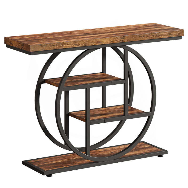 Nazirah 41.3 " W Console Table, Rustic Brown, Black