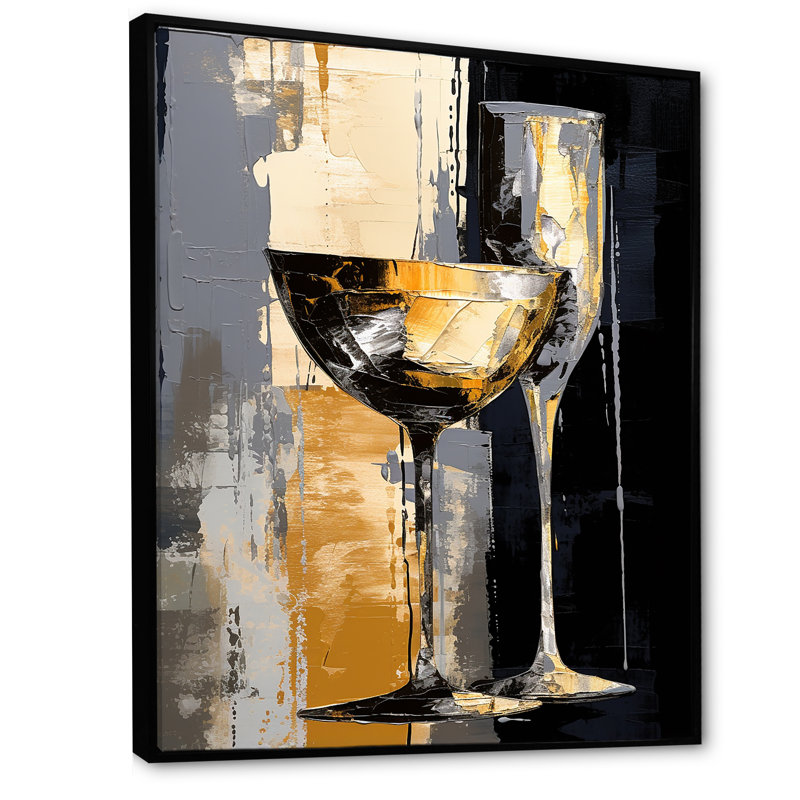 Champagne Collage avec verres - Champagne, art mural, H 32 po x l 16 po x P 1 po, Cadre flottant noir