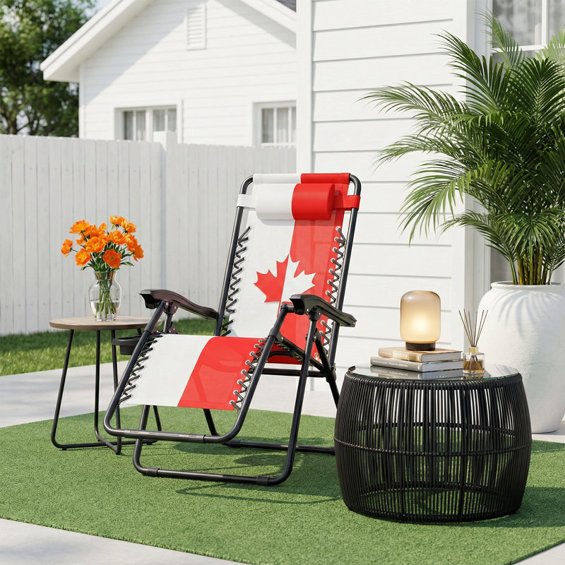 Zero Gravity Chair, Folding Recliner Outdoor Patio Lounge Chair With Adjustable Headrest and Cup Holder Tray, 1