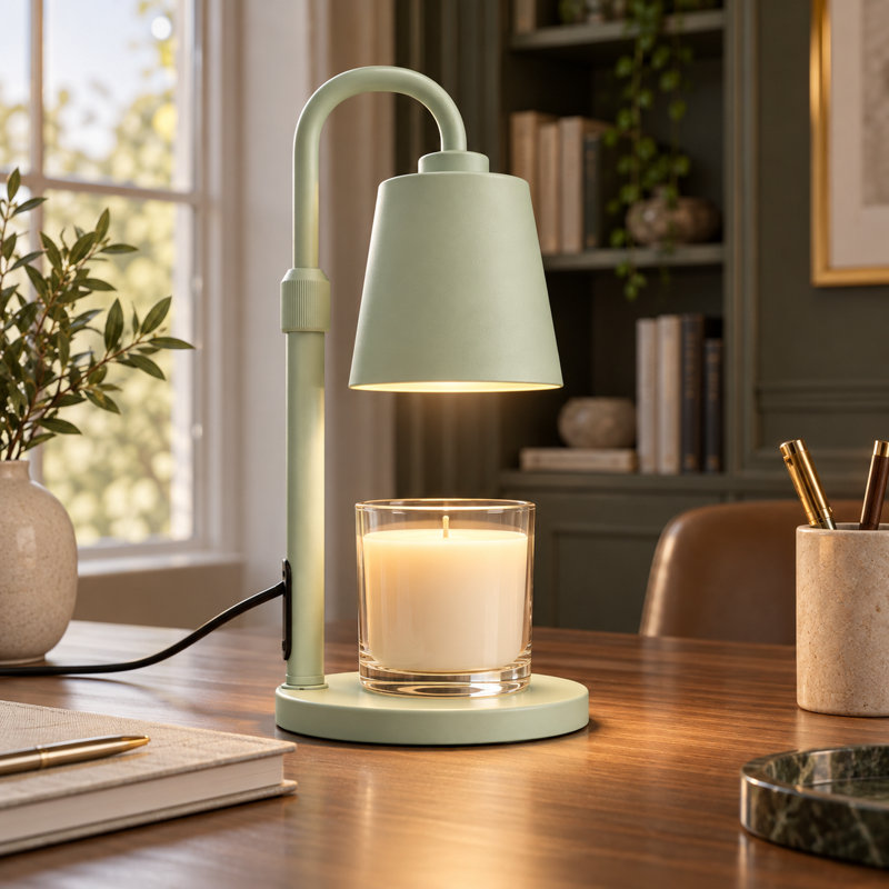 Lampe chauffe-bougie avec minuterie et variateur, brûleur à cire pour bougies parfumées en pot, cadeau de pendaison de crémaillère pour femme, hauteur réglable, pour chambres, cuisine ou bureau, décoration esthétique (vert métallique)