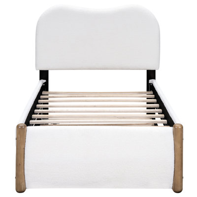 Lit plateforme simple avec revêtement et gigogne en blanc - tête de lit ergonomique à matériaux durables