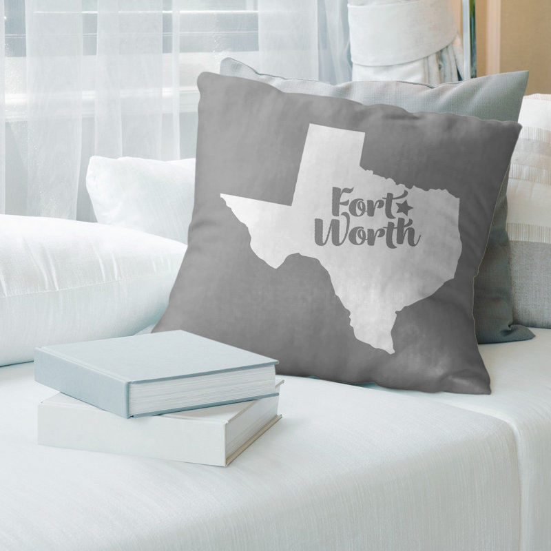 Cotton Blend Reversible Throw Pillow, Fort Worth, 18" x 18", Gray