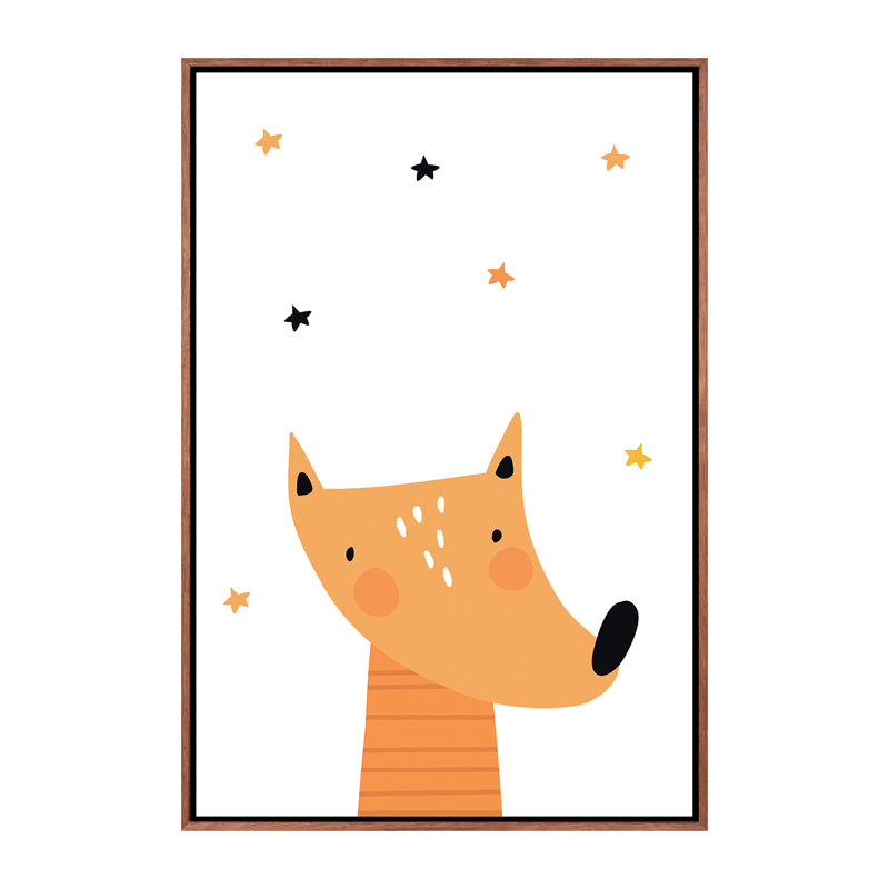 Renard - impression d'art graphique, H 40 po x l 26 po x P 1,5 po, Toile avec cadre brun, Pas de tapis