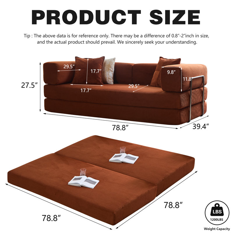 Kaveri Convertible Sofa Bed - Foldable Floor Couch with Teddy Foam - Modular Sectional for Living Room, Bedroom, Studio - Compression Sofa in Box