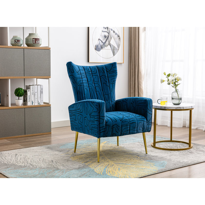 Fauteuil à oreilles en velours Citium, Bleu