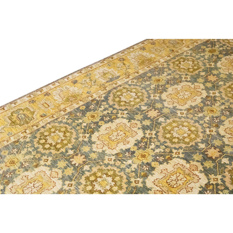 Tapis jaune / gris de haute qualité noué à la main de conception unique