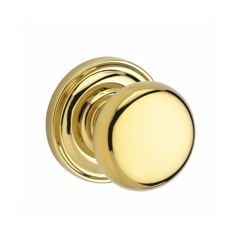 Round Double Dummy Door Knob with Traditional Round Rose, Polished Brass
