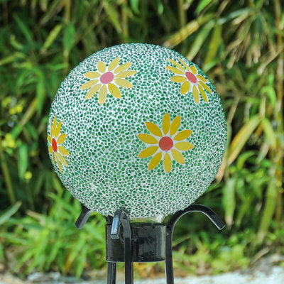 Gazing Ball,Mosaic Glass Gazing Ball,Garden Sphere with Sunflower Design,Colourful Outdoor Decor for Patio and Yard