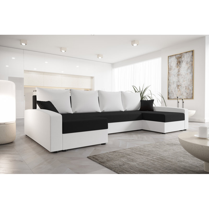 Baileyrae 4 Seater Corner Sofa , White/Black- Rainbow15/Rainbow31