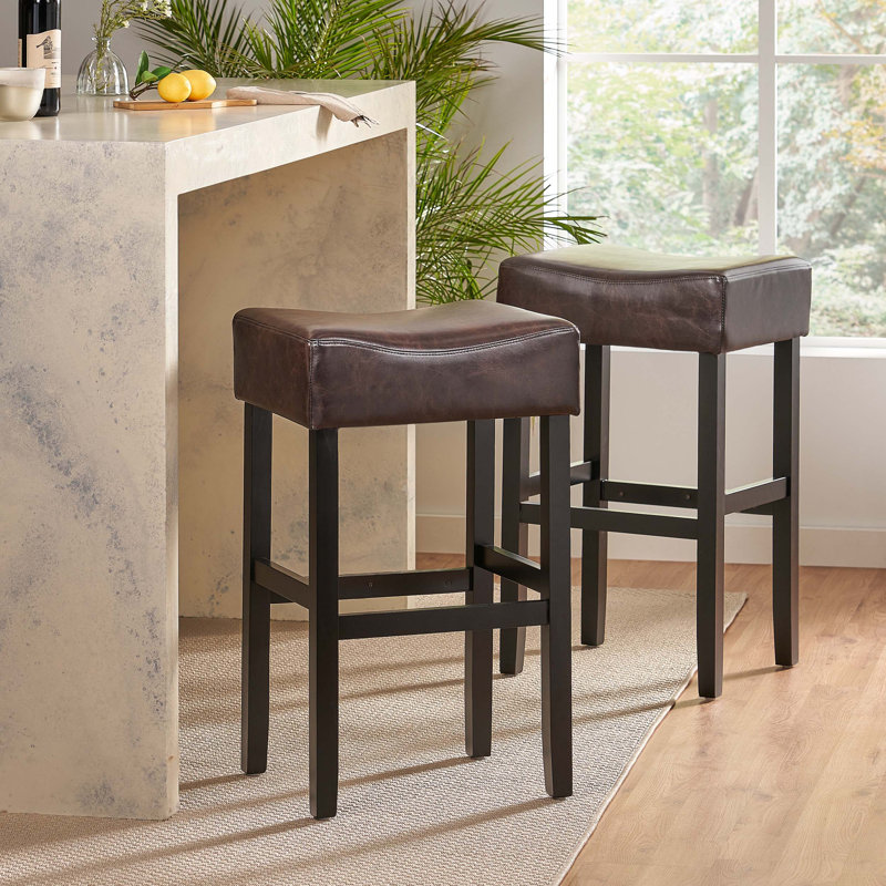 Bonded Leather Backless Bar Stool Set Ideal for Bars, Kitchen Counters and High Tables, Offering Comfort and Style