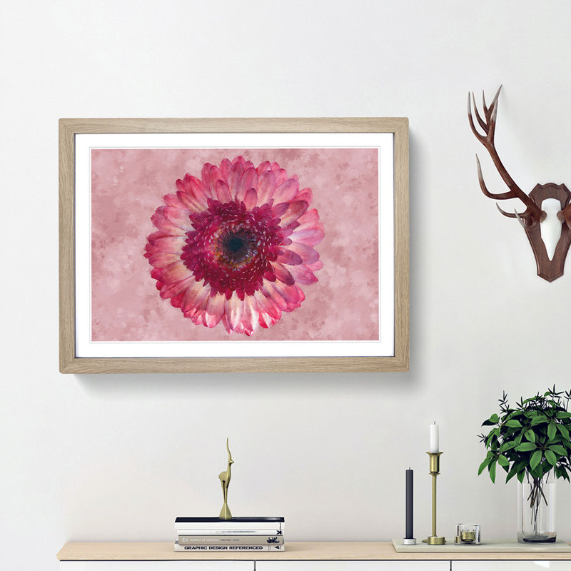 Layers of a Pink Gerbera - Picture Frame Painting Print, Oak Framed, 45cm H x 63cm W x 2cm D