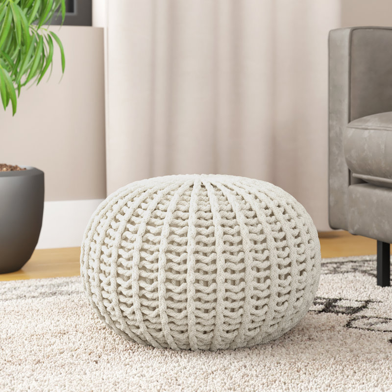 Wollano 50cm Wide Tufted Round Pouf Ottoman, Beige