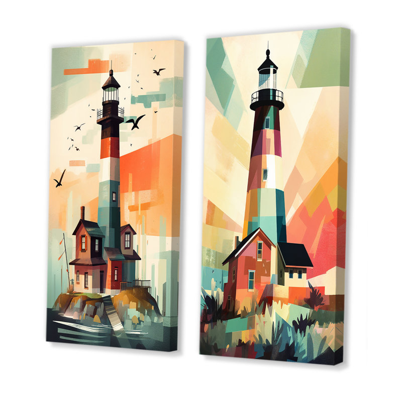 "Phare de bord de mer", 2 pièces sur toile, Toile tendue, H 20 po x l 24 po