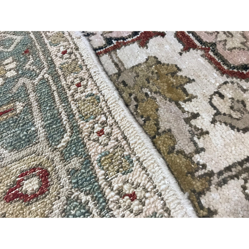 Tapis beige et bleu noué à la main de haute qualité