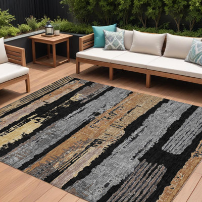 Tapis intérieur lavable rayé noir et doré 9 pi x 12 pi