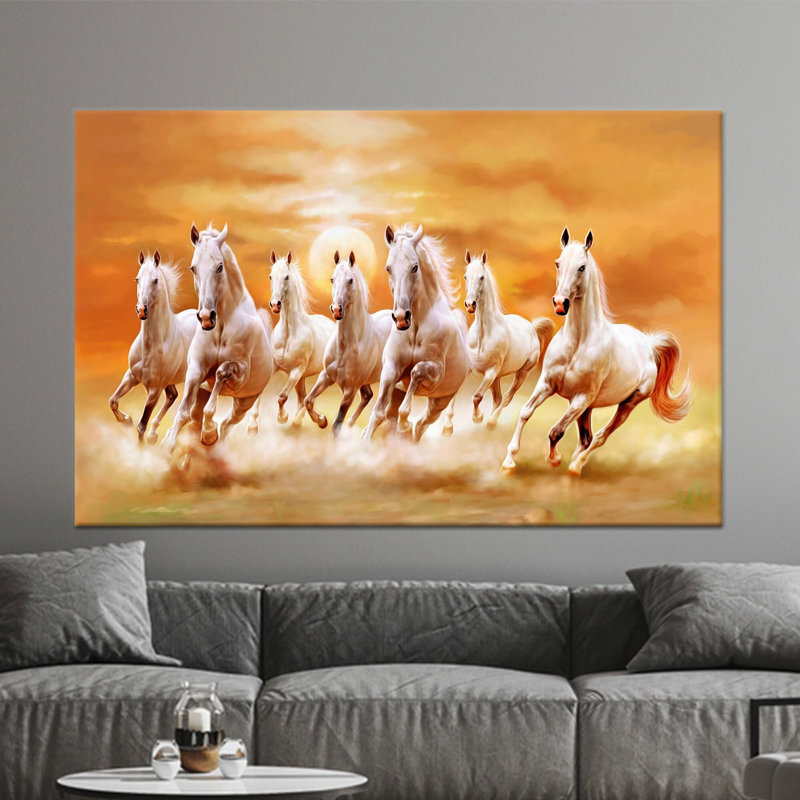 Art moderne sur toile, chevaux de course, toile noire encadrée 1P, Hauteur : 11,9 pouces x Largeur : 15,8 pouces