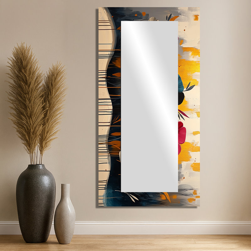 Fleurs rouges rouges et bleues - Art mural miroir bleuets - imprimé sur métal, 28 po x 55 po