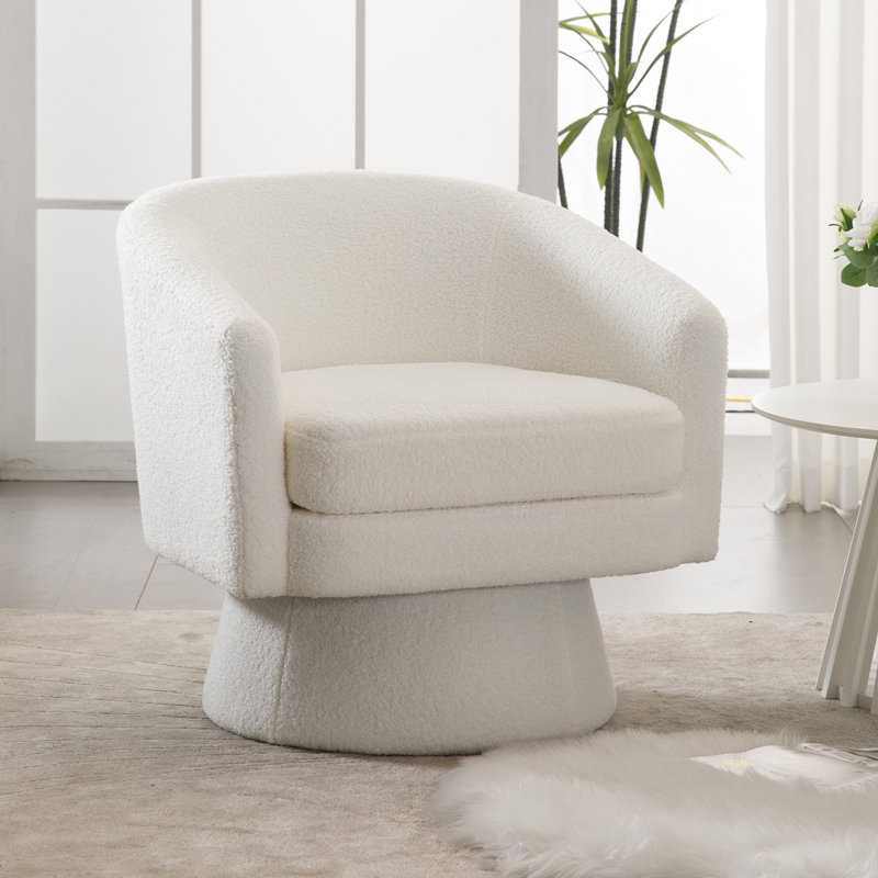 Fauteuil demi-tonneau pivotant à 360 degrés avec coussin amovible, Ourson blanc