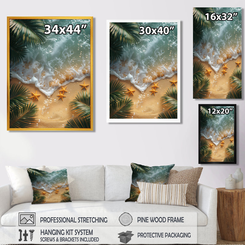 Étoile de mer sur une plage tropicale III - impression d'art mural plage, H 32 po x l 24 po x P 1 po, Toile tendue