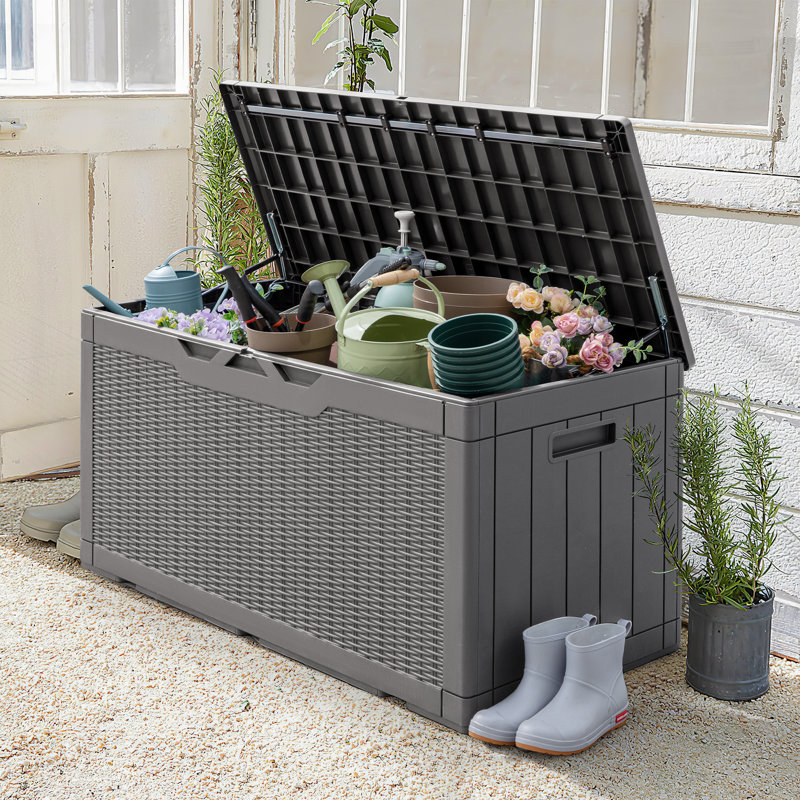 Furmax 48.6'' W 100 Gallons Resin Lockable Deck Box, Gray
