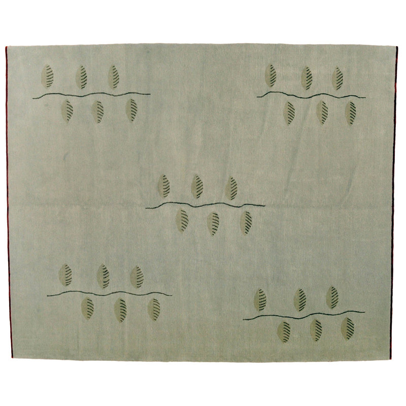 Tapis unique en laine noué à la main gris / vert 8 pi x 10 pi