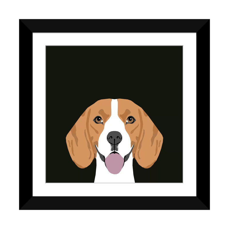 Beagle, impression sur toile tendue, H 16 po x l 16 po x P 1 po, Papier d'art encadré noir, Blanc