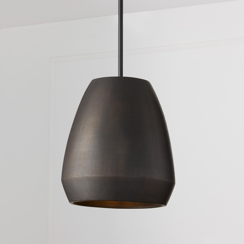 16" W x 15" H 1-Light Handcrafted Terracotta Pendant in Matte Black, Terracotta Umber