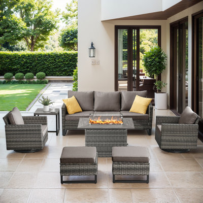Ensemble de canapé d'extérieur 7 pièces Gymojoy, ensemble de mobilier de patio en osier avec table de foyer, osier en polyéthylène