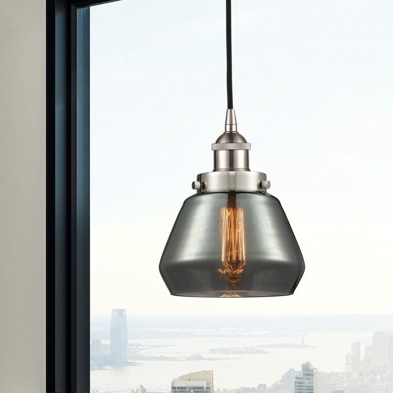 Luminaire suspendu conique à 1 lumière Cahn, Brun, Nickel satiné brossé