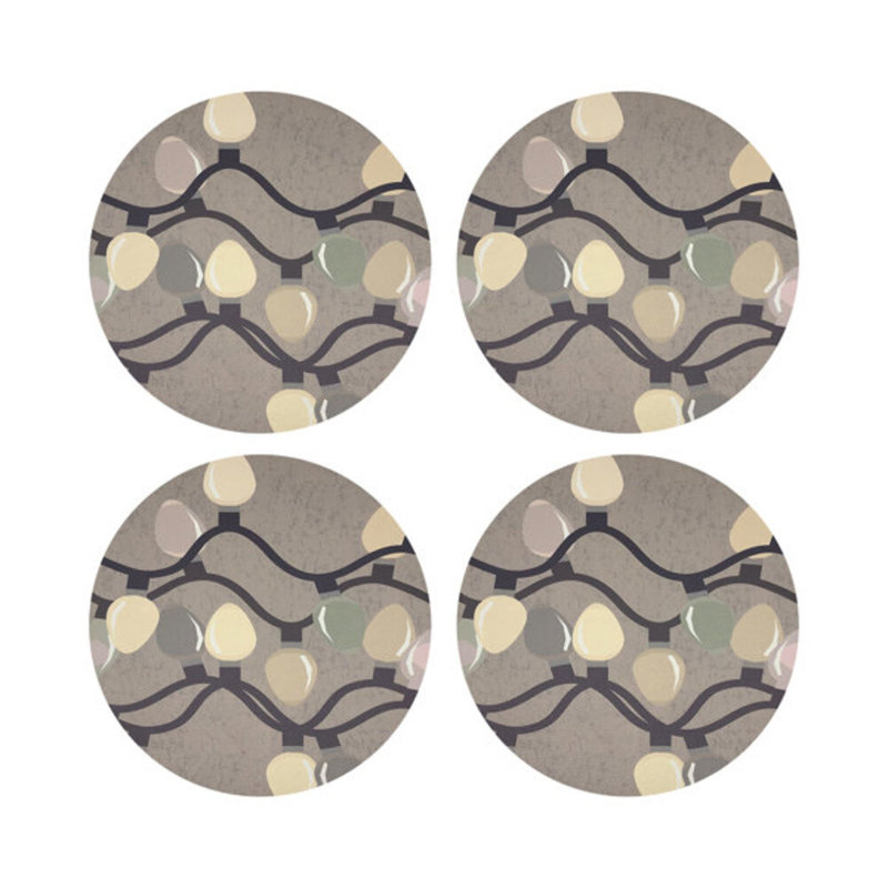 Xmas Tangle Black Vegan Leather Round Coasters, Neutral