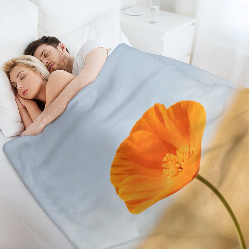 Jeté en flanelle de fleur de pavot orange, couverture douce et chaude pour le canapé-lit du salon, 50 x 60 po