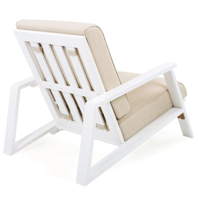 Fauteuil club d'extérieur avec coussin beige et blanc - siège à angle profond pour des conversations confortables et relaxantes
