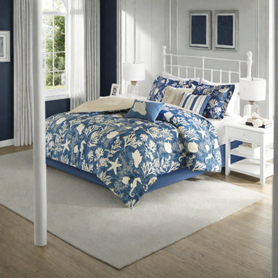 Ensemble de literie en satin de coton 7 pièces de qualité supérieure, bleu côtier, très grand californien