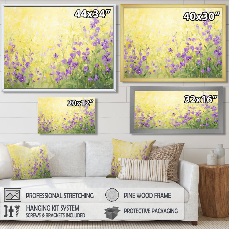 Lueur dorée des fleurs sauvages de l'été - Art mural fleurs sauvages, H 34 po x l 44 po, Blanc