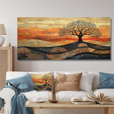 Bouleau d'automne avec racines de sérénité III - impression d'art moderne en métal, décoration murale arbre en métal